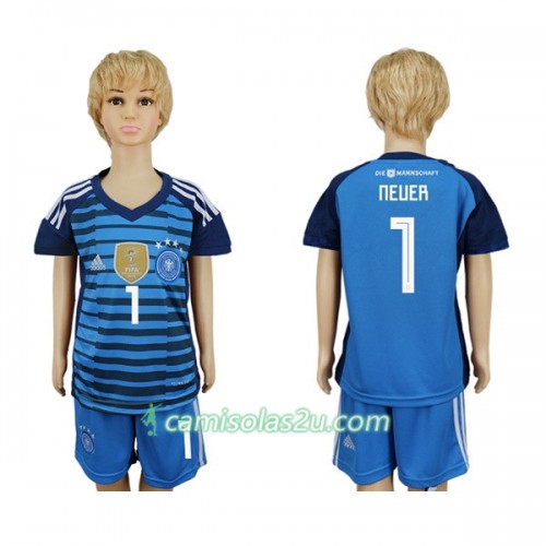 Camisolas de Futebol Alemanha Neuer 1 Guarda Redes Criança Equipamento Principal Copa do Mundo 2018 Manga Curta Camisolas de Futebol Alemanha Neuer 1 Guarda Redes Criança Equipamento Principal Copa do Mundo 2018 Manga Curta
